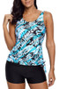Leaf Print Tie Side Tankini Short Swimsuit