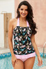Floral Open Back Ruched Halter Top Shorts Tankini Set