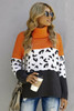 Color Block Turtleneck Splicing Chunky Knit Pullover Sweater