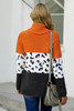 Color Block Turtleneck Splicing Chunky Knit Pullover Sweater