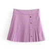Women Spring PU Leather Pleated Skirt