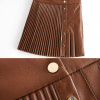 Women Spring PU Leather Pleated Skirt