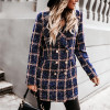 Plaid Women Tweed Jacket Long Sleeve Button Outerwear