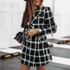 Plaid Women Tweed Jacket Long Sleeve Button Outerwear