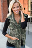 Women's Cinched Zipper Snaps Hooded Vest Coats