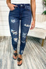 Women's Dark Leopard Patch Distressed Skinny Fashion Jeans
