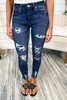 Women's Dark Leopard Patch Distressed Skinny Fashion Jeans