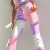 Casual Patchwork Color High Waist Denim Jeans Pants