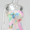 Butterfly Jumpsuit Women Strapless Bodycon Tie-dye Overalls