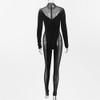 Mesh Patchwork See Through Long Sleeve Rompers One Piece
