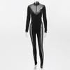 Mesh Patchwork See Through Long Sleeve Rompers One Piece