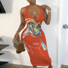 Women Sleeveless Long Dress Sexy Cartoon Printed Sheath Party Dress