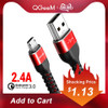 QGeeM Micro USB Cable 2.4A Nylon Fast Charge USB Data Cable for Samsung Xiaomi LG Tablet Android Mobile Phone USB Charging Cable