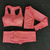 3pcs Women Seamless Yoga Set Fitness Sports Suits GYM Cloth Long Sleeve Shirts High Waist Running Leggings Workout Clothing Wear