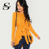 TORONTO FASHIONS - Shein Women Ginger Elegant Self Belted Long Sleeve Blouses