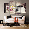 4 Piece Flower Coffee Tea Modern Canvas Print Painting Wall Art Modular Pictures Decor Kitchen Room