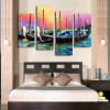 4 Pieces Sunset Red Day Boats Seascape Modern Home Wall Decor Canvas Pictures Art HD Print Painting