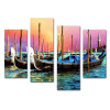 4 Pieces Sunset Red Day Boats Seascape Modern Home Wall Decor Canvas Pictures Art HD Print Painting
