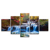 Wall Art Canvas Painting 5 Pieces Forest Lake Waterfall Scenery Pictures Tree Flower Swan Poster