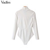 Basic V-Neck Long Sleeve Stretchy Casual Bodysuits Retro Jumpsuit Rompers