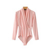 Basic V-Neck Long Sleeve Stretchy Casual Bodysuits Retro Jumpsuit Rompers