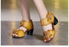 Flowers Cow Genuine Leather Thick Heel Women Sandals