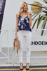 Navy Blue Floral Print Button Down Tank Top