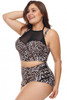 Leopard Print Plus Size Halter Push up Lattice Mesh Swim Bikini Set