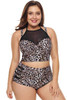 Leopard Print Plus Size Halter Push up Lattice Mesh Swim Bikini Set