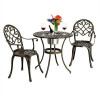 3pc Patio Bistro Furniture Set Outdoor Garden Iron Table Chairs Built-In Ice Bucket