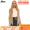 Fiber Long Straight Burgundy Patinum 613 Blonde  Synthetic Lace Front