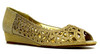 Indi Low Wedge Perforated Sandal Gold