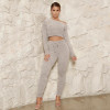 Women Long Sleeve Crop Top and Long Pants Two-piece Sports Set