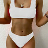 Women Swimsuit Bikini Set Pure Color Separate Push Up Bikini Swimwear