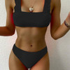 Women Swimsuit Bikini Set Pure Color Separate Push Up Bikini Swimwear