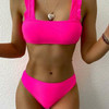 Women Swimsuit Bikini Set Pure Color Separate Push Up Bikini Swimwear