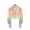 V-link Colorful Button Lantern Sleeve Blouse 2020 Autumn Vintage Women