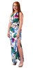 Floral Print Cut Out Waist Side Slit Crochet Tie Back Maxi Dress Gown