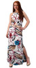 Floral Print Cut Out Waist Side Slit Crochet Tie Back Maxi Dress Gown