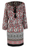 Tribal Bohemian Floral Print Adjustable Neck Summer Shift Dress