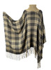 Turtle Neck Checkered Winter Poncho Sweater Pullovers With Fringes