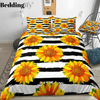 Black White Stripe Sunflowers Bedding Set
