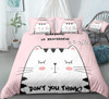 Pink Cartoon Cat Bedding Set