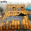 Wood Brown Striped Wolf Bedding Set