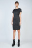 Short Sleeve Fitted Dress with Faux Leather Detail and Zip Fastening by Conquista Fashion