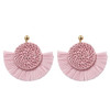 Leopard Print Wicker Woven Round Coin and Fringe Earrings