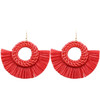 Leopard Print Wicker Woven Round Coin and Fringe Earrings
