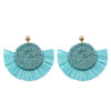 Leopard Print Wicker Woven Round Coin and Fringe Earrings