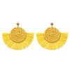 Leopard Print Wicker Woven Round Coin and Fringe Earrings