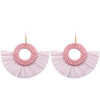 Light Pink Wicker Hoop Fringe Earrings
